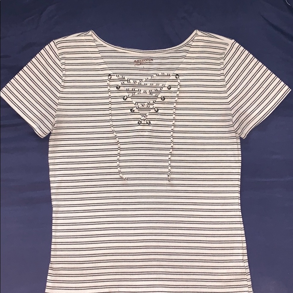 striped cross-laced shirt